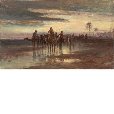 Lot 38 - Joaquin Miro Spanish, 1849-1914 Desert Caravan...
