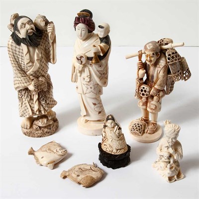 Lot 257 - Group of Ten Asian Ivory Figures and Articles