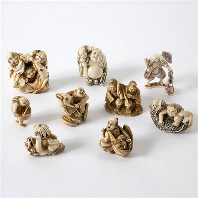 Lot 253 - Group of Sixteen Asian Small Ivory Articles