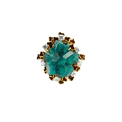 Lot 460 - Gold, Synthetic Emerald Crystal and Diamond Ring