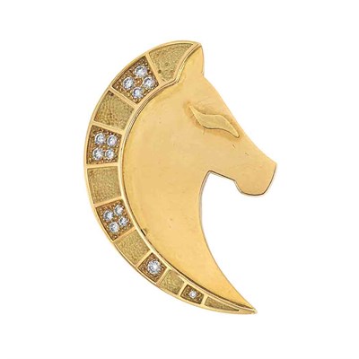 Lot 2 - Gold and Diamond Horse Head Clip-Brooch, Bulgari