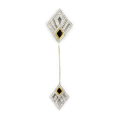 Lot 78 - White Gold, Gold, Diamond and Black Onyx Jabot, Trio