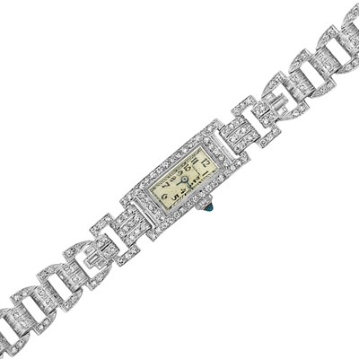Lot 60 - Platinum and Diamond Bracelet-Watch