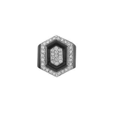 Lot 52 - White Gold, Black Onyx and Diamond Ring
