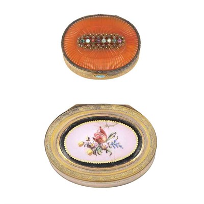 Lot 81 - Antique Gold, Carved Carnelian and Gem-Set Snuff Box and Metal and Enamel Box