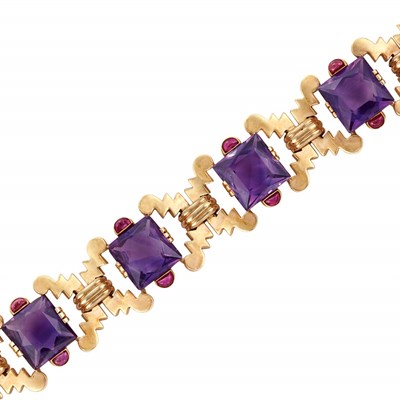 Lot 90 - Gold, Amethyst and Cabochon Ruby Bracelet