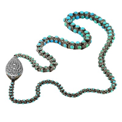 Lot 283 - Long Antique Silver, Gold, Turquoise and Diamond Snake Necklace