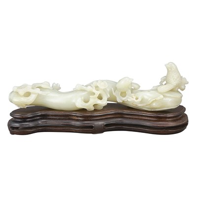 Lot 571 - Chinese Celadon Jade Brushrest Carved with two...