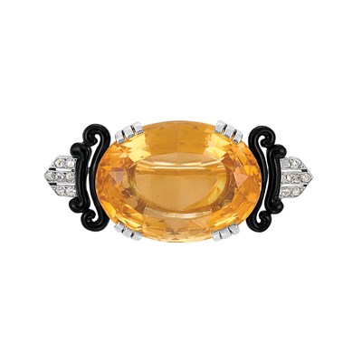 Lot 538 - Citrine, Black Enamel and Diamond Brooch