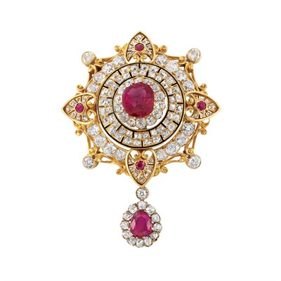 Lot 306 - Antique Gold, Ruby and Diamond Brooch