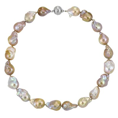 Lot 44 - Multicolored Baroque Freshwater Pearl Necklace with White Gold and Diamond Ball Clasp