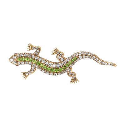 Lot 127 - Antique Gold, Diamond and Demantoid Garnet Lizard Pin