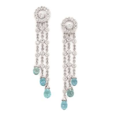 Lot 38 - Pair of Diamond and Aquamarine Briolette Earrings