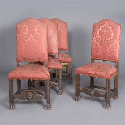 Lot 1264 - Set of Six Baroque Style Red Silk Upholstered...