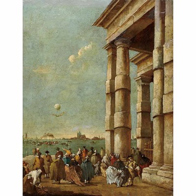 Lot 43 - Follower of Francesco Guardi The Ascent of a...