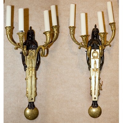 Lot 450 - Pair of Empire Style Gilt-Metal Four-Light...