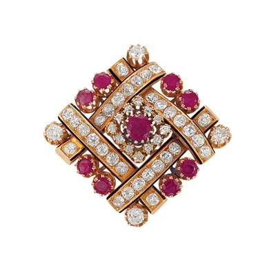 Lot 76 - Antique Gold, Ruby and Diamond Brooch