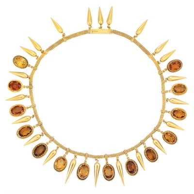 Lot 292 - Archeological Revival Gold and Citrine Fringe Necklace