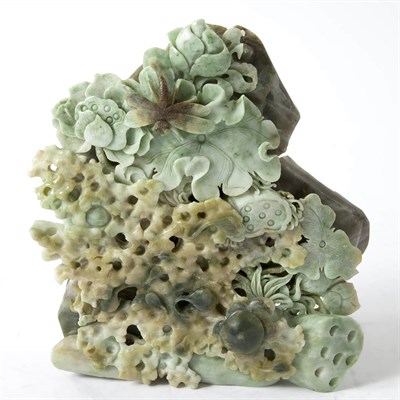 Lot 254 - Chinese Hardstone Carving of Flowers and a...