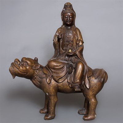 Lot 226 - Chinese Gilt-Bronze Figure of Guanyin Early...