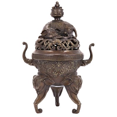Lot 376 - Japanese Bronze Censer with Elephants Height...