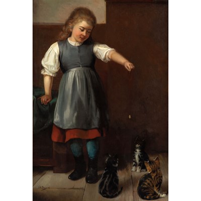 Lot 1024 - European School 19th Century Girl Playing with...