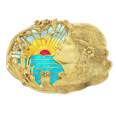 Lot 314 - Art Nouveau Gold and Plique-a-Jour Enamel Brooch