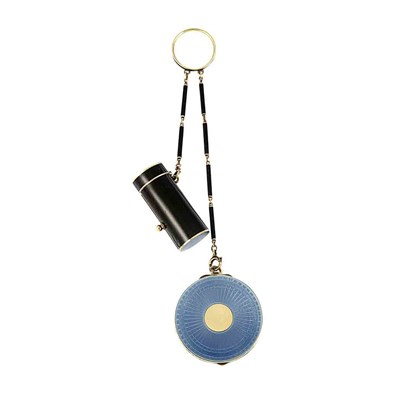 Lot 237 - Art Deco Gold, Blue Guilloche Enamel and Black Enamel Rouge Pot and Lipstick Case, by Cartier