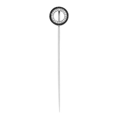 Lot 247 - Art Deco Platinum, Diamond and Black Onyx Stick Pin, Tiffany & Co.