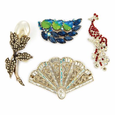 Lot 1176 - Group of Eight Assorted Rhinestone and Costume Jewelry Pins