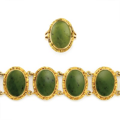 Lot 210 - Gold and Nephrite Bracelet and Ring