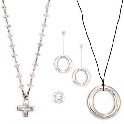 Lot 914 - Suite of Sterling Silver Jewelry, Tiffany & Co., Elsa Peretti, and Cross Chain Necklace and Ring