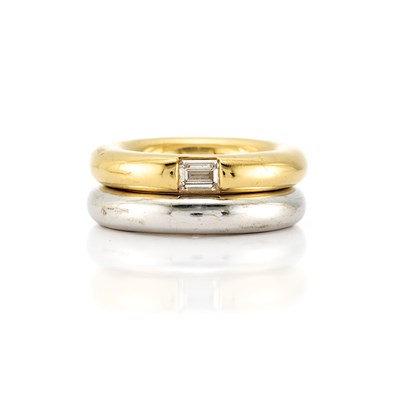 Lot 9 - Gold and Diamond Band Ring and White Gold Band Ring