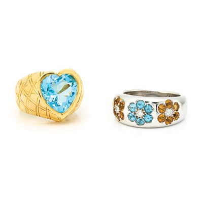 Lot 630 - Gold and Blue Topaz Ring and White Gold, Blue Topaz, Citrine and Diamond Band Ring