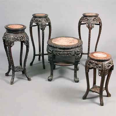 Lot 489 - Group of Four Chinese Carved Hardwood Stands...