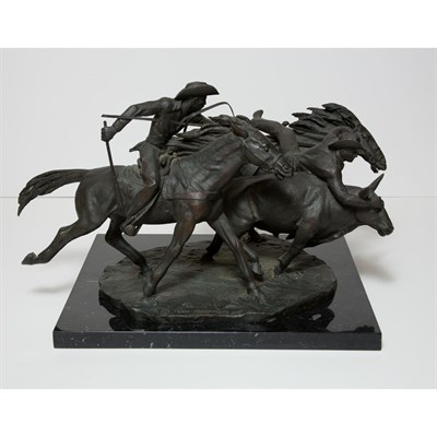 Lot 486 - Bronze Equestrian Group Titled Bulldogging...