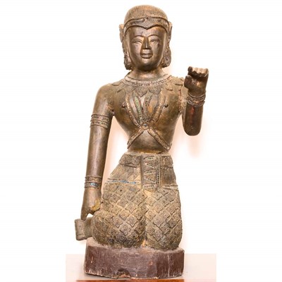 Lot 582 - Thai Style Carved and Painted Seated Figure...