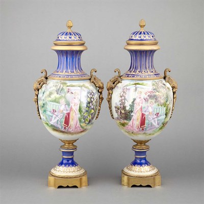 Lot 497 - Pair of Sevres Style Gilt-Metal Painted...