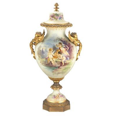 Lot 479 - Sevres Style Gilt-Metal Mounted Painted...