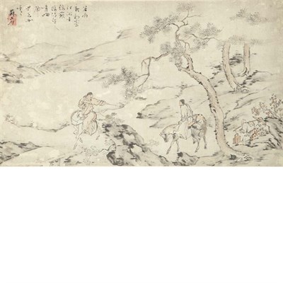Lot 557 - Chinese School 19th Century Mounted travelers...