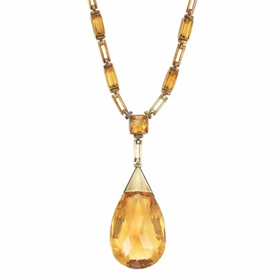Lot 128 - Gold and Citrine Pendant-Necklace