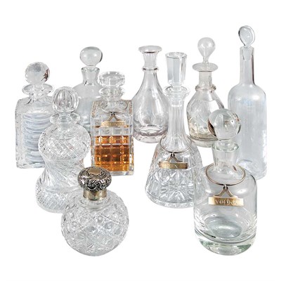 Lot 1086 - Group of Ten Glass Decanters and Silver Liquor...
