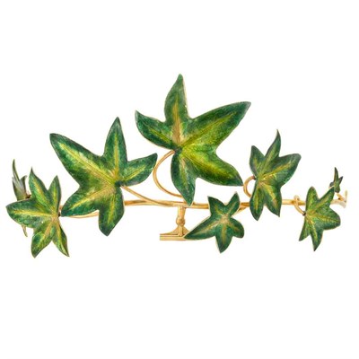 Lot 302 - Archeological Revival Gold and Green Enamel Leaf Diadem, Carlo & Arthur Giuliano