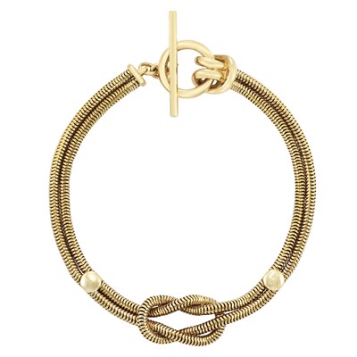 Lot 424 - Double Strand Gold Snake Chain Knot Necklace, Gucci