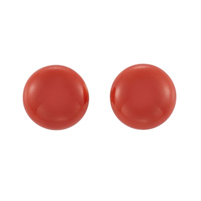 Lot 348 - Pair of Gold and Coral Button Earrings, Mario Buccellati