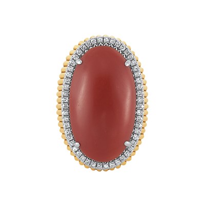 Lot 189 - Gold, Oxblood Coral and Diamond Ring