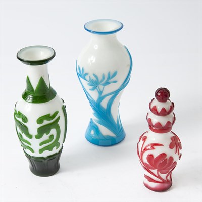 Lot 508 - Group of Three Chinese Glass Vases Height of...