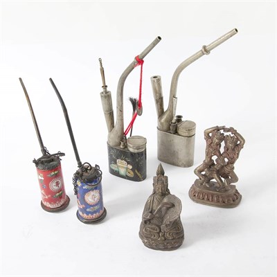 Lot 512 - Two Asian Bronze Figures; Together with Four...