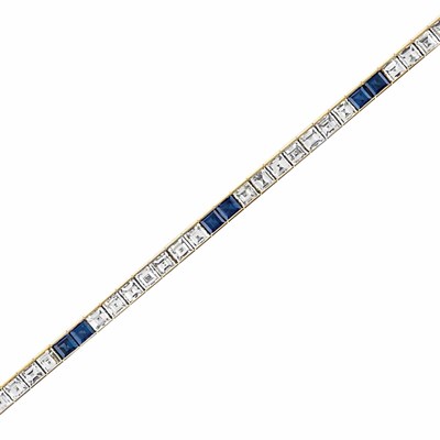 Lot 184 - Gold, Diamond and Sapphire Straightline Bracelet, Gubelin