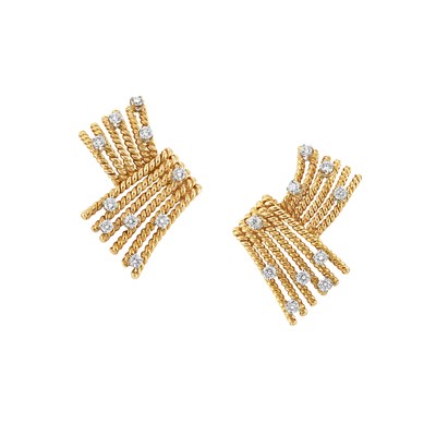 Lot 567 - Pair of Gold, Platinum and Diamond Spray Earclips, Tiffany & Co., Schlumberger